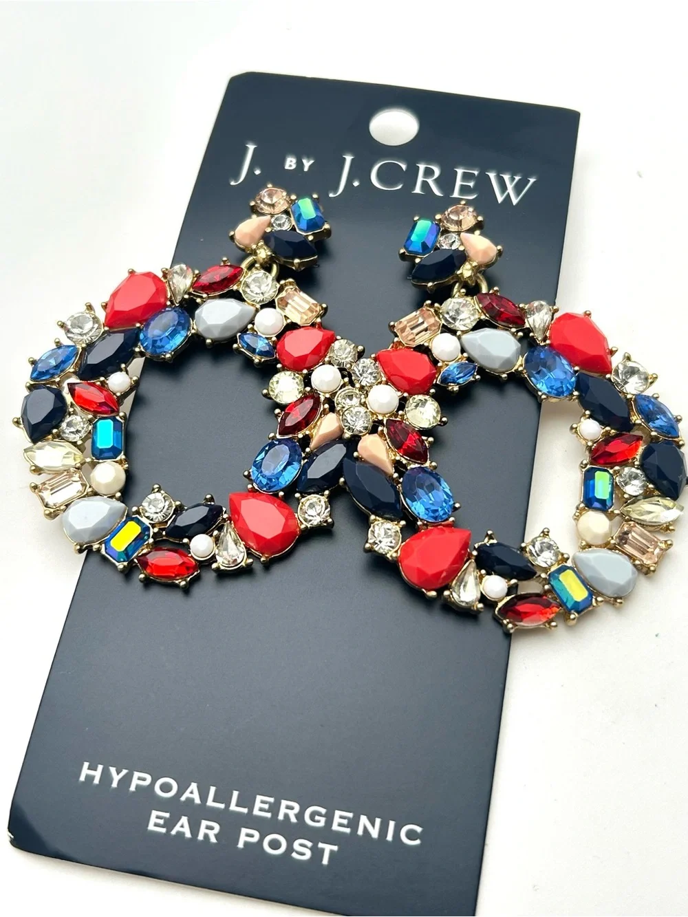 J. Crew Red and Blue Jeweled Earrings NWT